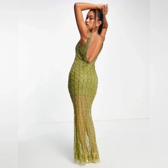 ASOS NWT $159 Embellished Beaded Maxi Dress Low Back Size 0 - Picture 2 of 10